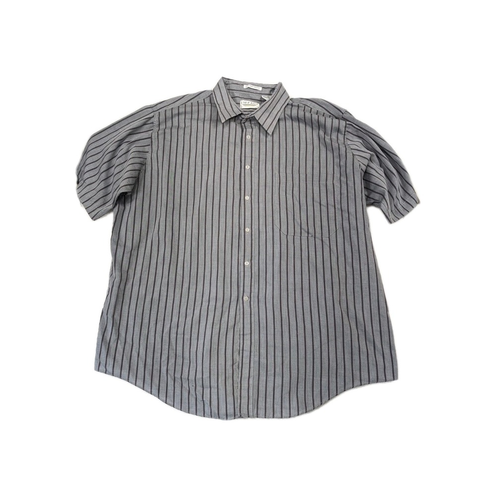 IMPACT - Vtg 1980s Gray Striped Short Sleeve Button-up Dad Skate Shirt, Mens 2XL
